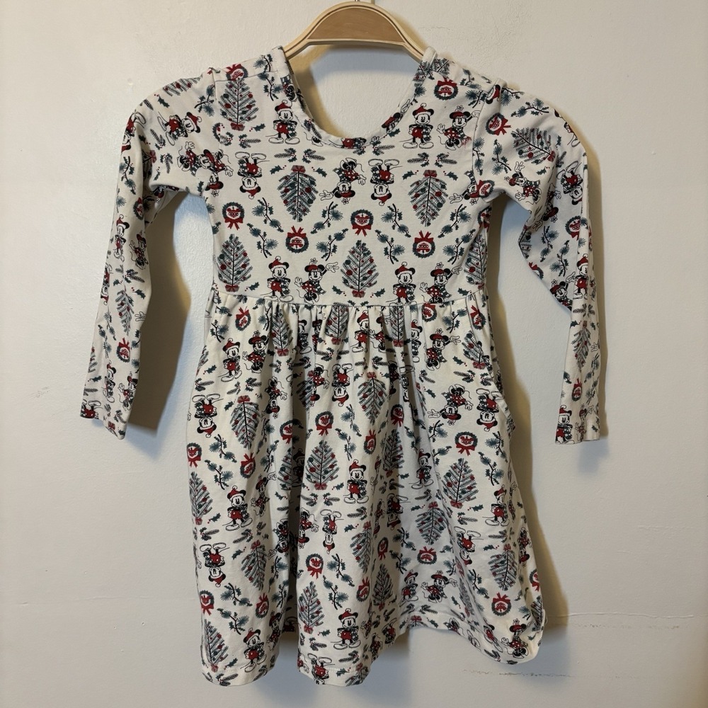 Hanna Andersson Christmas Disney Dress Minnie And Mickey 4T Cream Pockets